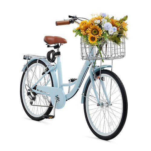 VEVOR Cruiser Fahrrad 7 Gänge 660,4 mm Reifen, großer Korb & Gepäckträger, verstellbarer Sitz, für Radfahren & Einkaufen, Blau, GK26INCH7SBHYROQ6V0