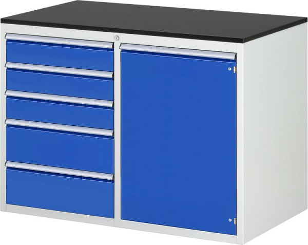RAU Schubladenschrank 7000, B1145xT650xH820mm, li: Schubladen 3x120 2x180mm, re: Flügeltür, Arbeitsplatte melaminharzbeschichtet, 03-LL5.23.12A-M.11