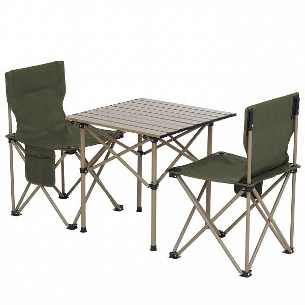 Mendler Campingset HWC-Q39, Tisch 2x Stuhl Klappstuhl Anglerstuhl faltbar, Metall Stoff, grün, 106795
