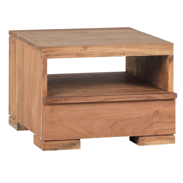 Wohnling Nachttisch MUMBAI Massivholz Akazie 30 cm 1 Schublade Ablage Landhaus-Stil Echt-Holz, WL1.520