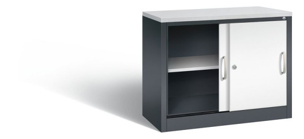 C+P Sideboard mit Schiebetüren Acurado, H720xB1000xT400mm, Farbe: Schwarzgrau / Verkehrsweiß, Bügelgriff, 2 OH, 5725-00 S10081