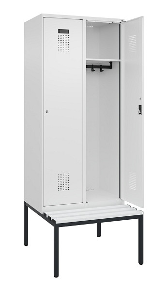 C+P Spind Evolo PLUS, 2 Abteile, 2120x800x815mm, 9016/9016, Haken 4, Zylinderschloss, Sitzfläche Kunststoff, Sitzbank, 0490507-22 S10101