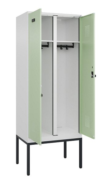 C+P Schwarz-Weiß-Spind Evolo PLUS, Gestell, 2 Abteile, 2120x800x500mm, 9016/6019, Drehriegel, 0490327-22 S10019