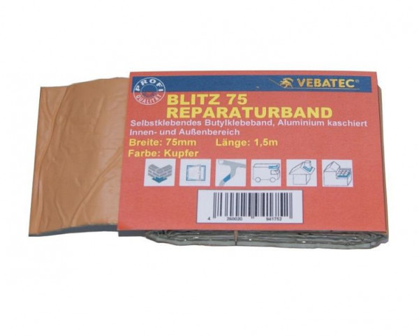 Vebatec Blitz Butyl Reparaturband Aluminium, Farbe: kupferfarben, 75mm x 1,5m, 139