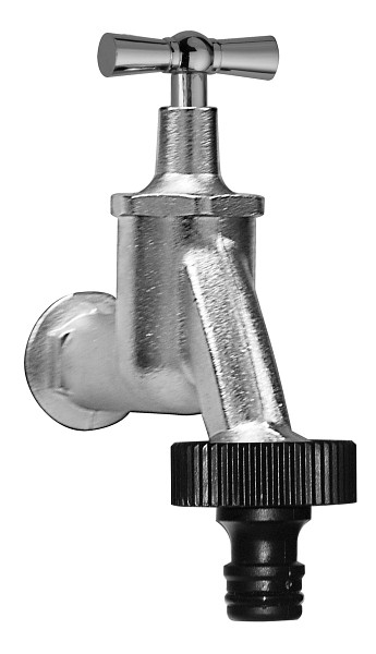 Benkiser Auslaufventil 3/4 Zoll mit Knebelgriff, matt verchromt, mit Schlauchadapter, 7203497