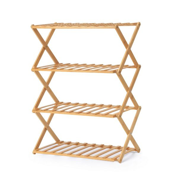HOME NATURE WOHNKONZEPT Bambus Schuhregal 4 Ebenen, klappbar, platzsparend, ohne Aufbau erforderlich, 50x25x67,5cm, HN0163