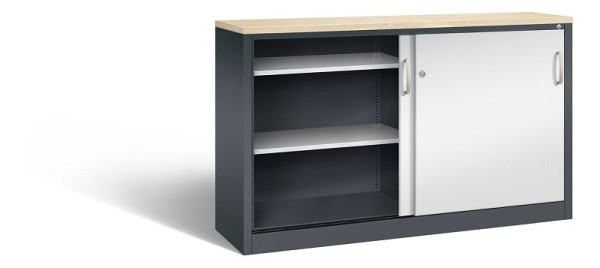 C+P Sideboard mit Schiebetüren Acurado, H1000xB1600xT400mm, Farbe: Schwarzgrau / Lichtgrau, Bügelgriff, 2146-00 S10159