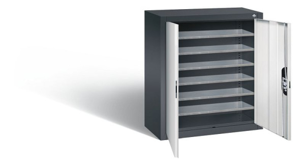 C+P Magazinschrank Serie 13, H830xB700xT300mm, Farbe: Schwarzgrau / Lichtgrau, Muldengriff, 134013-20 S10069