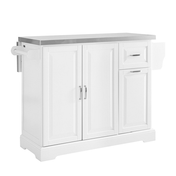SoBuy Küchenwagen mit Klappfunktion Weiß, Kücheninsel mit Schubladen und Hängeschrank, Küchenrollwagen aus MDF und Spanplatte, 107×71×91 cm, FKW128-II-ST