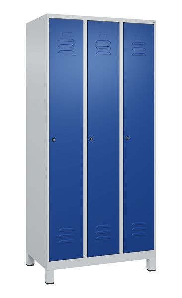 C+P Umkleidespind Classic PLUS mit Mitteltrennwand, Füße, 3 Abteile, 1950x900x500mm, 7035/5010, Zylinderschlösser, 080010-30F S10018