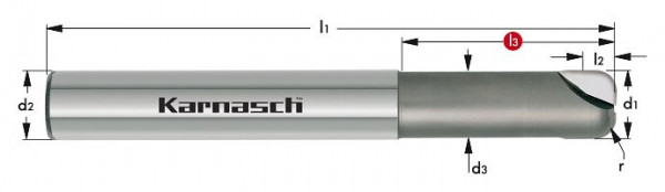 Karnasch PKD-EXTREME Schaftfräser mit Eckenradius d= 12,0 / r= 0,5 / L3= 36 / Z= 2, 30652312000536