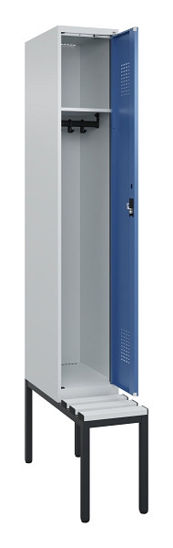 C+P Spind Evolo PLUS, 1 Abteile, 2120x300x815mm, 7035/5023, Haken 3, Zylinderschloss, Sitzfläche Kunststoff, Sitzbank, 0490507-10 S10089