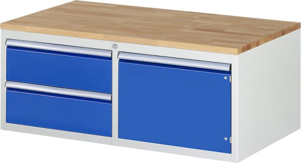 RAU Schubladenschrank Serie 7000, B1145xT650xH465mm, links: Schubladen: 2xH180mm, rechts: Flügeltür H360mm, Buche-Massiv-Arbeitsplatte, 03-LL2.0.12A-B.11