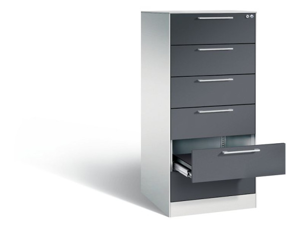 C+P Karteischrank Asisto, H1310xB562xT600mm, Farbe: Lichtgrau / Schwarzgrau, Bügelgriff, 146224-622 S10089