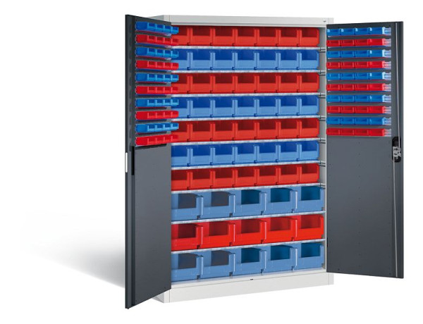 C+P Magazinschrank Acurado, H1950xB1200xT500mm, Farbe: Lichtgrau / Schwarzgrau, Muldengriff, 8931-502 S10080