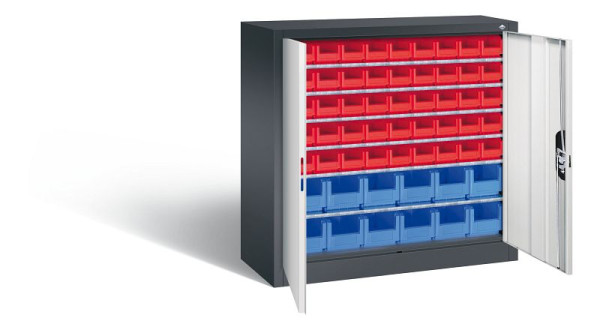 C+P Magazinschrank Serie 13, H1000xB1000xT420mm, Farbe: Schwarzgrau / Lichtgrau, Muldengriff, 133944-25 S10015