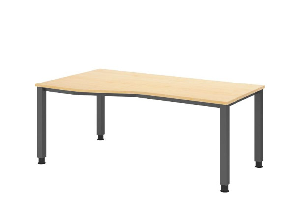 Hammerbacher Schreibtisch QS18, 180 x 100/80cm, Platte: Ahorn, 25 mm dick, 4-Fuß-Gestell in Graphit (ähnlich RAL 7012), Arbeitshöhe 68-83,5 cm, VQS18/3/G