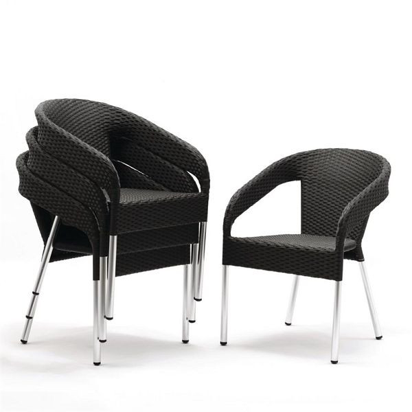 Bolero Rattanstühle mit Armlehne in Aluminiumdesign anthrazit, VE: 4 Stück, CG223