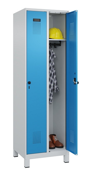 C+P Spind Evolo PLUS, mit Füßen, 2 Abteile, 1950x600x500mm, 7035/5012, Verschluss Drehriegel, Ablageböden 2, 049010-20 S10007