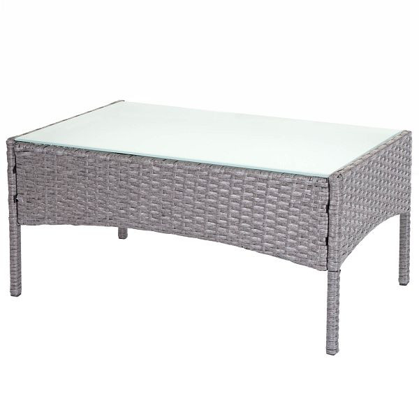 Mendler Poly-Rattan Gartentisch Halden, Beistelltisch Tisch mit Glasplatte, grau, 64309