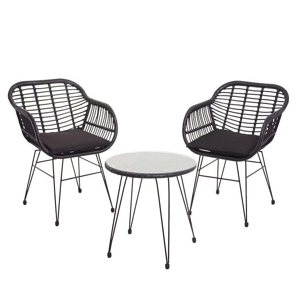 Mendler Poly-Rattan Garnitur HWC-G17, Balkon-Set Gartengarnitur Sitzgruppe Stuhl, Seil, anthrazit, Kissen anthrazit, 76305
