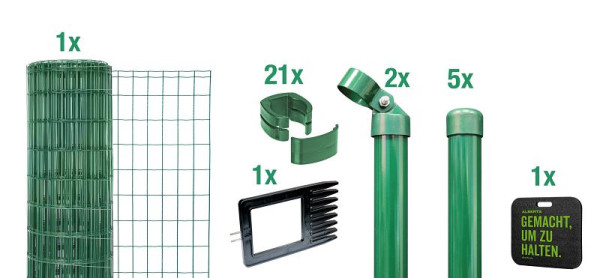 Alberts Fix-Clip Pro als Zaun-Komplettset, zum Einbetonieren mit Kniekissen, grün, Höhe 102 cm, Länge 10 m, 693497
