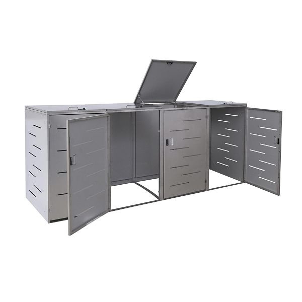 Mendler 4er-Mülltonnenverkleidung HWC-E83, Mülltonnenbox Mülltonnenabdeckung, erweiterbar 108x61x76cm, Edelstahl 99kg, 68813+68811+68812+68803+70322