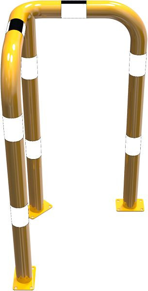 Schake Rammschutzbügel 90° gleichschenklig Stahlrohr Ø 76 mm gelb / schwarz, Gesamtbreite: 600 mm, Höhe Überflur: 1150 mm, für Dübel Befestigung, 477_61PBG