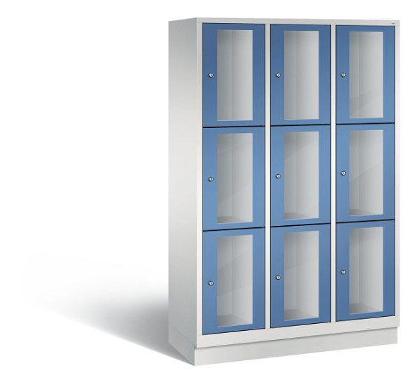 C+P Schließfachschrank Classic, 9 Fächer, H1800xB1200xT500 mm, Grau/Fernblau, 8020A323 S10023