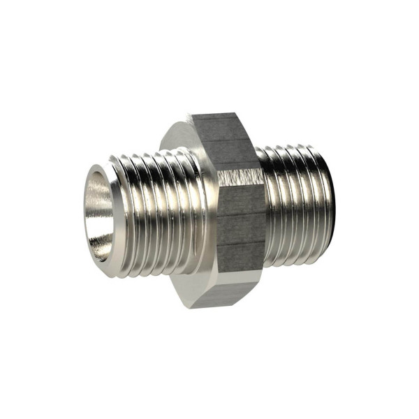 Riegler Doppelgewindenippel, metrisch, M3, M3, SW 5, Messing vernickelt, 134771