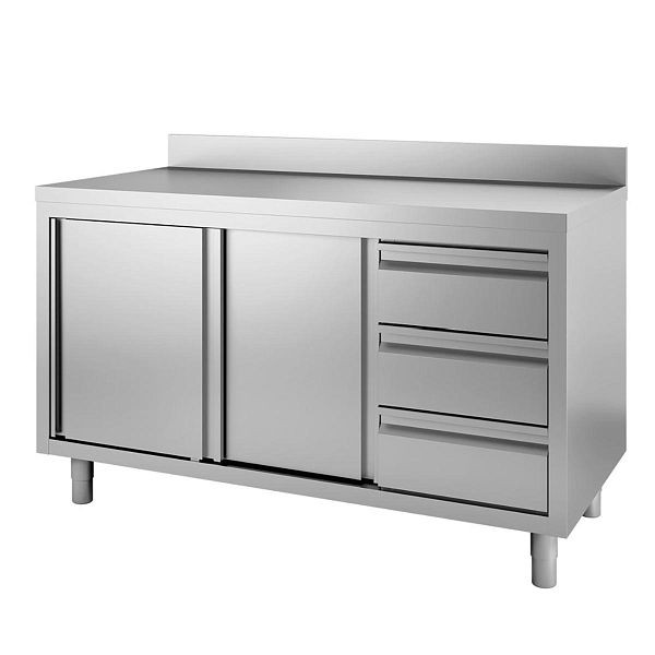 Vaiotec TOPLINE Arbeitsschrank 600 / 2 Schiebetüren, 3 Schubladen rechts und Aufkantung L: 1600 mm, 10395