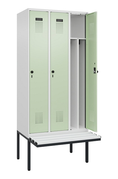 C+P Spind Evolo PLUS, 3 Abteile, 2120x900x815mm, 9016/6019, Haken 4, Drehriegel, Material Sitzfläche Kunststoff, 0490407-30F S10073