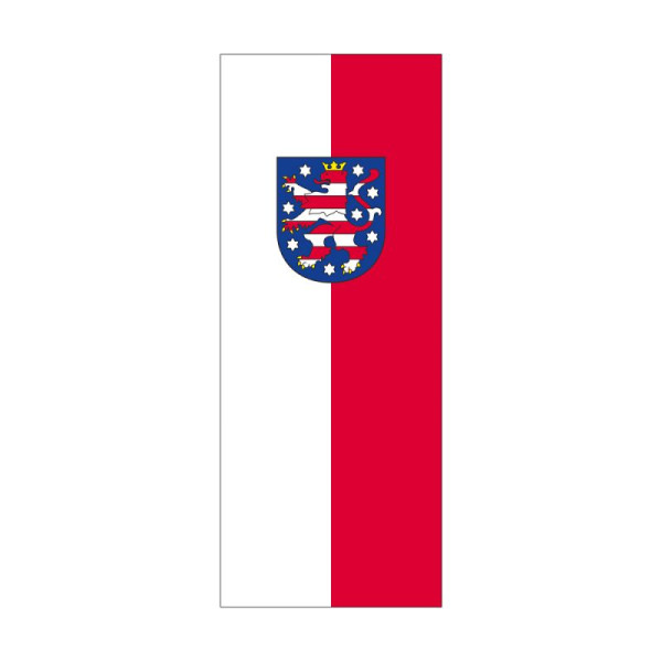 Stein HGS Landesdienstflagge Thüringen (mit Wappen), 300x120cm, mit Kunststoff-Karabiner, FlagTop 160 g/m², für Fahnenmasten 7 m ohne Hohlsaum, 26695