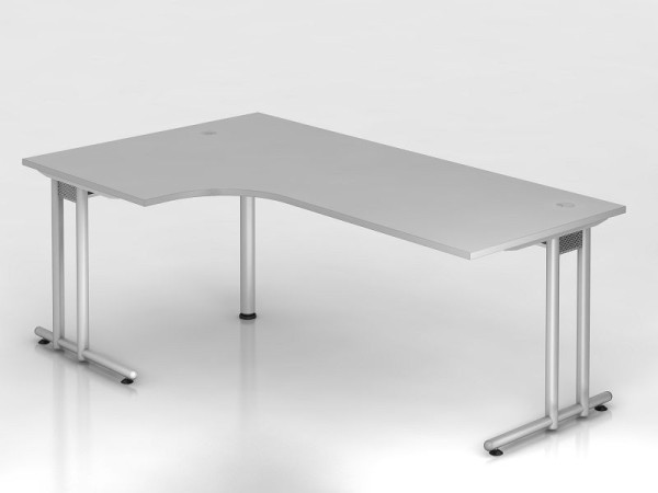 Hammerbacher Winkeltisch C-Fuß 200x120cm 90° Grau/Silber, Winkelform 90°, horizontale Kabelwanne, Arbeitshöhe 72 cm, VNS82/5/S