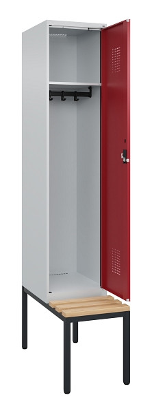 C+P Spind Evolo PLUS, 1 Abteile, 2120x400x815mm, 7035/3003, Haken 4, Zylinderschloss, Sitzfläche Buche-Hartholz, Sitzbank, 0490507-12 S10031