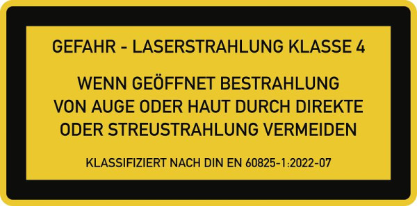 Moedel LASER KLASSE 4 DIN 60825-1, Textschild für Zugangsklappen, Folie, 105x52 mm, 59738