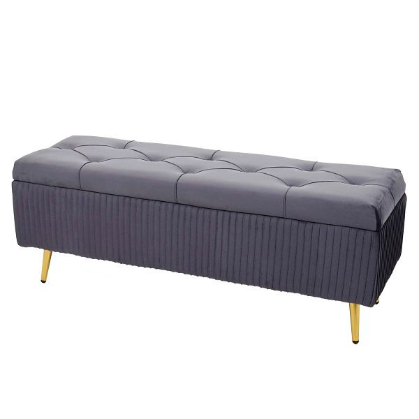 Mendler Sitzbank mit Stauraum HWC-K50, Polsterbank Aufbewahrungstruhe Garderobenbank Bank, Samt Metall 120x40cm, dunkelgrau, 94521