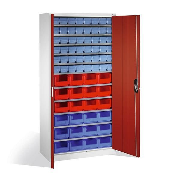 C+P Magazinschrank Serie 13, H1980xB1000xT420mm, Farbe: Lichtgrau / Rubinrot, Muldengriff, 133144-29 S10032