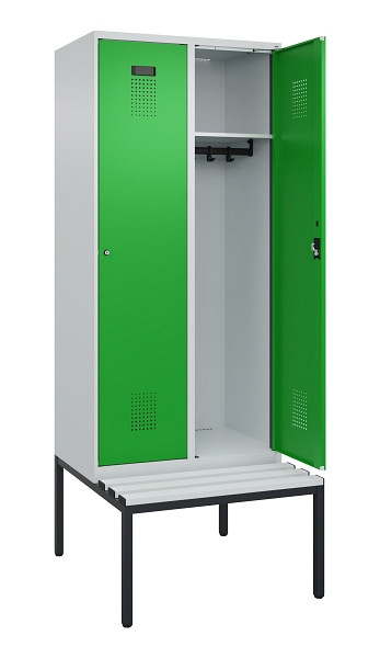 C+P Spind Evolo PLUS, 2 Abteile, 2120x800x815mm, 7035/6037, Haken 4, Zylinderschloss, Sitzfläche Kunststoff, Sitzbank, 0490507-22 S10092