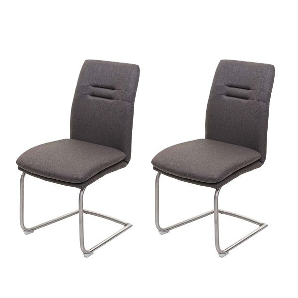 Mendler 2er-Set Esszimmerstuhl HWC-H70, Küchenstuhl Freischwinger Stuhl, Stoff/Textil Edelstahl gebürstet, grau-braun, 73932