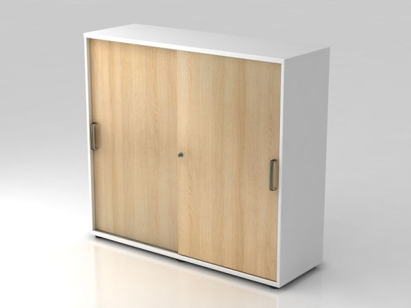 Hammerbacher Schiebetürschrank 3OH 120cm Streifengriff Weiß/Eiche, 120x40x110 cm (BxTxH), V1753S/W/E/SG