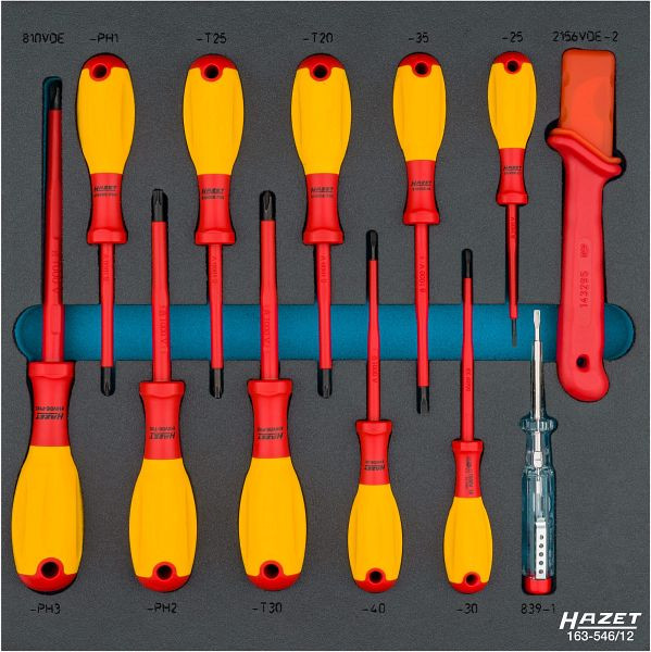 Hazet Schraubendreher Satz, schutzisoliert, Kreuzschlitz Profil PH, Innen TORX® Profil, 0.4 x 2.5 - 0.8 x 4, PH1 - PH2, T20 - T30, 163-546/12