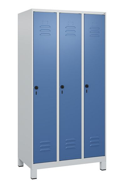 C+P Umkleidespind Classic PLUS mit Mitteltrennwand, Füße, 3 Abteile, 1800x900x500mm, 7035/5023, Drehriegel, 0800107-30F S10005