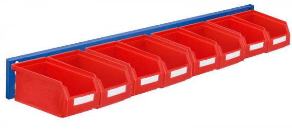 Kappes RasterPlan Wandschiene Schlitzplatte Set 5, L 920 mm x H 100 mm, RAL 5010, 8 x Lagersichtkästen Größe 7, 4202.02.5221