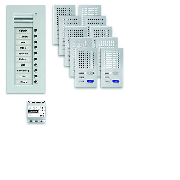 TCS Türkontrollsystem audio:pack UP für 10 Wohneinheiten, mit Außenstation PUK 10 Klingeltasten, 10x Freisprecher ISW3030, Steuerung, PPUF10-EN/02