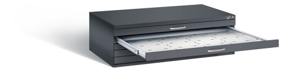 C+P Flachablageschrank Serie 7100_7200, H420xB1350xT960mm, Farbe: Schwarzgrau, Bügelgriff, 7200-000 S10122
