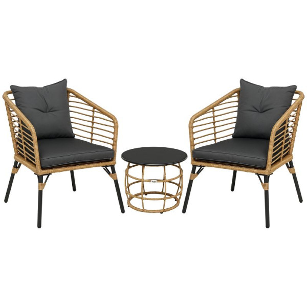 Outsunny 3-teiliges Bistro-Set, wetterbeständig, 1 Beistelltisch, 2 Stühle, 62 x 65 x 78 cm, Sand+Dunkelgrau, 863-111V00SD