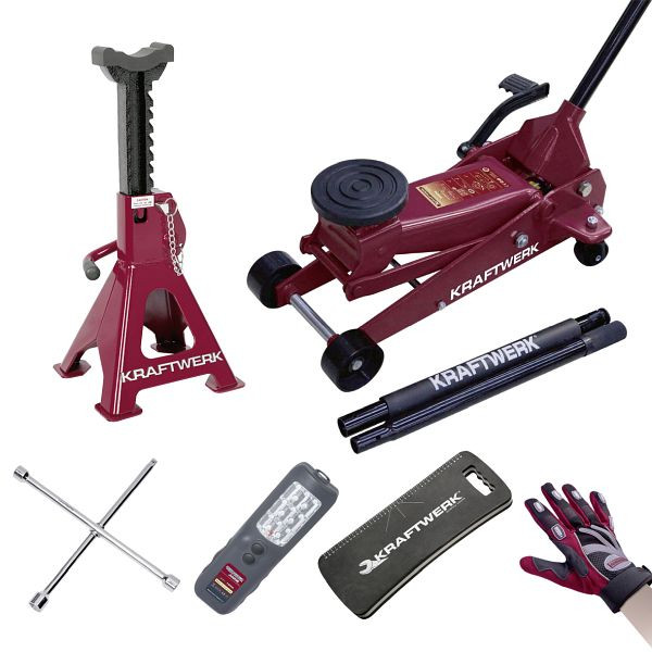 Kraftwerk Universal-Radwechsel-Satz, 3 t Rangier-Wagenheber mit Schnellhub-Pedal, 38101SET