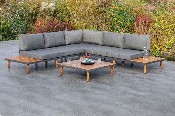 Merxx Athen Eckset, Eckbank mit seitlichen Ablageflächen, 1 Tisch 95 x 95 cm, inkl. Sitz- und Rückenkissen, diverse Aufstellmöglichkeiten, 22040-011