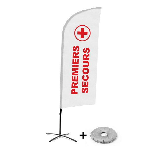 Showdown Displays Beachflag Alu Wind Komplett-Set Erste Hilfe Französisch Kreuzständer, BFAW310-CB30-WB-I509